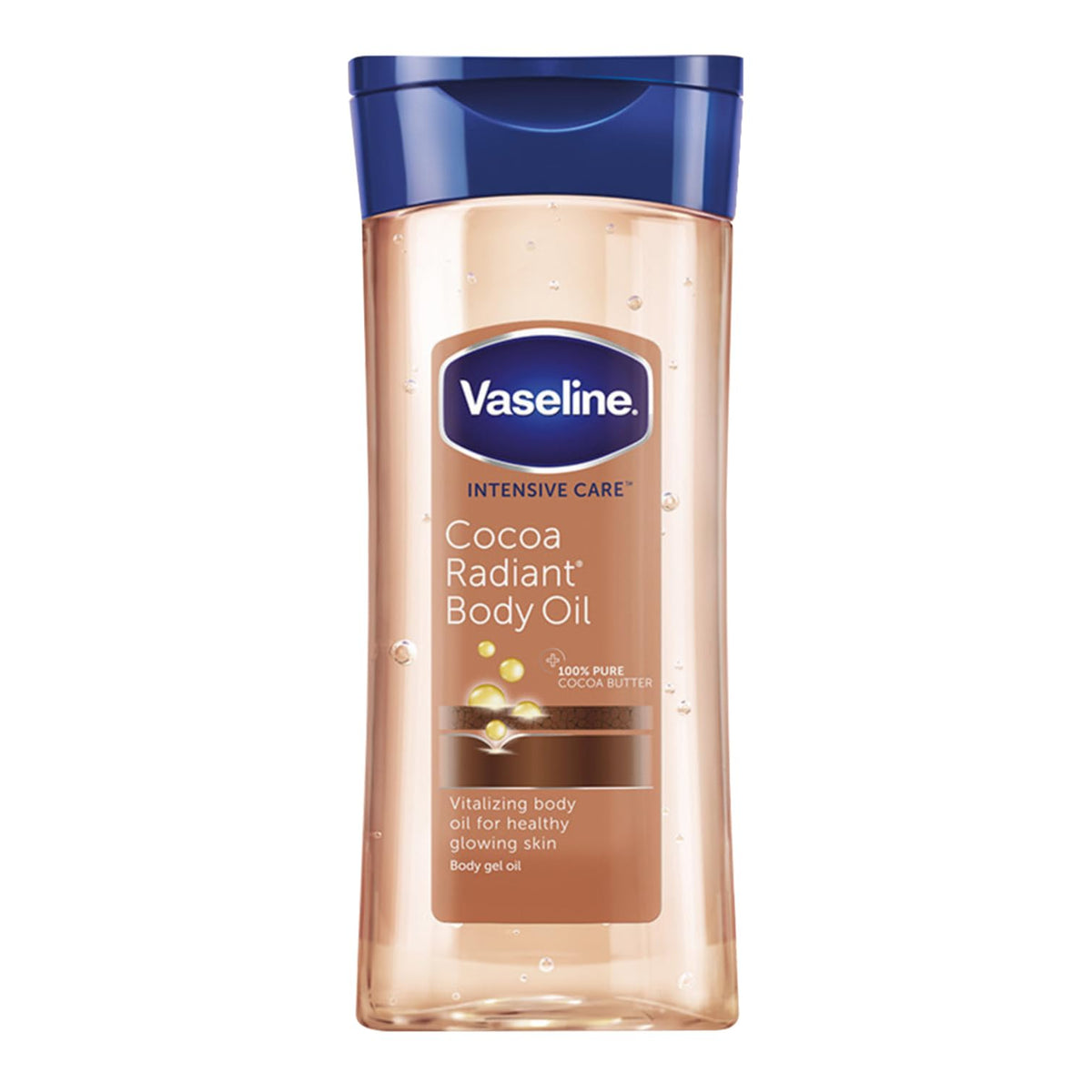 Vaseline Intensive Care Cocoa Radiant Vitalizing Body Oil With 100% Pure Cocoa Butter & Replenishing Oils For Long-Lasting Radiant Glow| Non-Greasy Body Gel Oil for Healthy & Glowing Skin - 200 ml