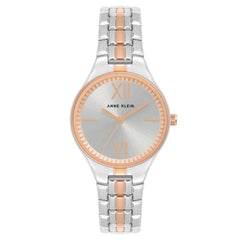 Anne Klein Round Shape Two-Tone Band Analog Watch for Women, 28 mm Size, Silver/Rose Gold