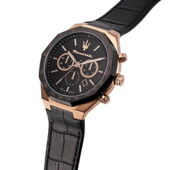 Maserati Men's Stile R8871642001 Black Leather Quartz Fashion Watch, Black, Quartz Movement