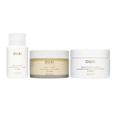 OUAI St Barts Travel Bundle Includes Scalp & Body Scrub, Foaming Body Cleanser, and Hydrating Body Cream Travel Size Hair & Body Care