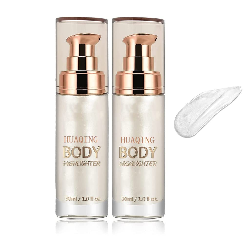 2 Pack Body Luminizer, High Gloss Waterproof Body Luminizer Glitter Face Shimmer Moisturizer Lotion Tan Cream Foundation Makeup Bronzer (106 Moonlight White)