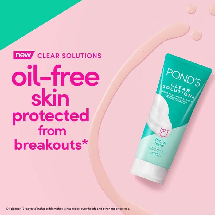 POND'S Clear Solutions Facial Foam with Active Thymo-T Essence, Antibacterial + Breakout Control, gives purified skin in just 3 days, 100g