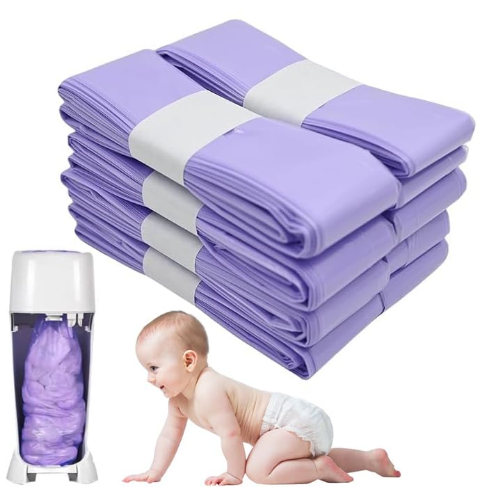 PINKE 8 Pack Nappy Bin Refills, Eco-Friendly Diaper Bin Pail Disposal Bags, Nappy Bags Diaper Pail Refill Bags, Compatible for Angelcare, Tommee Tippee and Spross Refill Cassettes, Purple