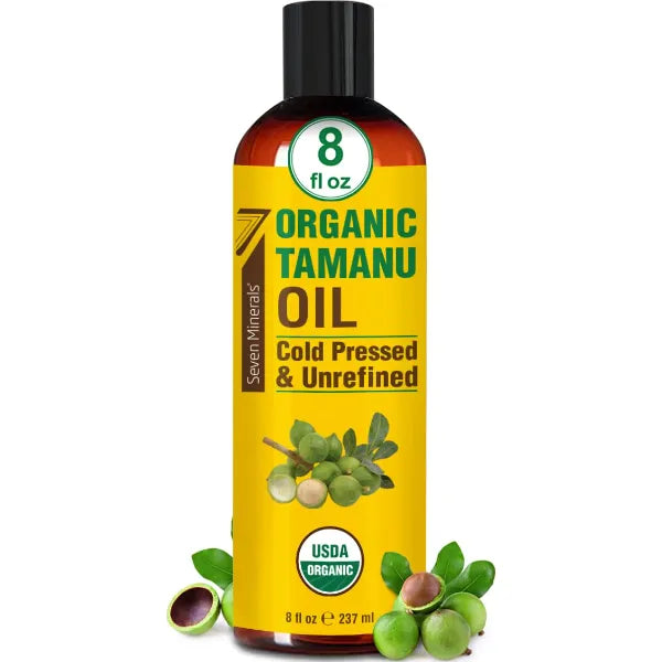 Seven Minerals USDA Organic Tamanu Oil - Big 8oz (240ml) - Cold Pressed & 100% Pure Tamanu Organic for Skin, Face, Hair, & Nails - GMO & Hexane Free Nutrient Dense Carrier Oil that Absorbs Easily