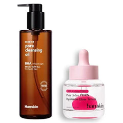 Hanskin Oil Control & PDRN Glow Duo BHA Pore Cleansing Oil 10.14 oz & Pink Lotus Vegan PDRN Serum 2 Step Sebum Control, Blackhead Care & Hydration Plumping System Korean Skincare Set