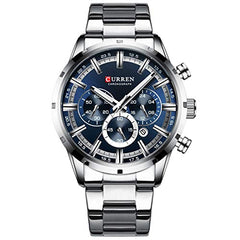 CURREN 8355 Luxury Classic Business Quartz Men Watch 3ATM Waterproof Large Case Big Dial Luminous Wrist Watch Calendar Minute Second Chronograph 24-hours Three Sub-Dials Wristwatch with Alloy Strap - Silver