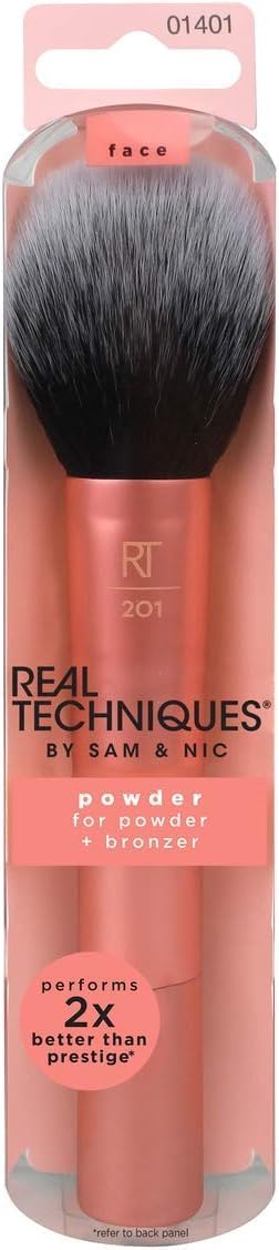 REAL TECHNIQUES HD Powder Makeup Brush 1401, Sheer Application, Vegan Bristles,  Flawless Finish