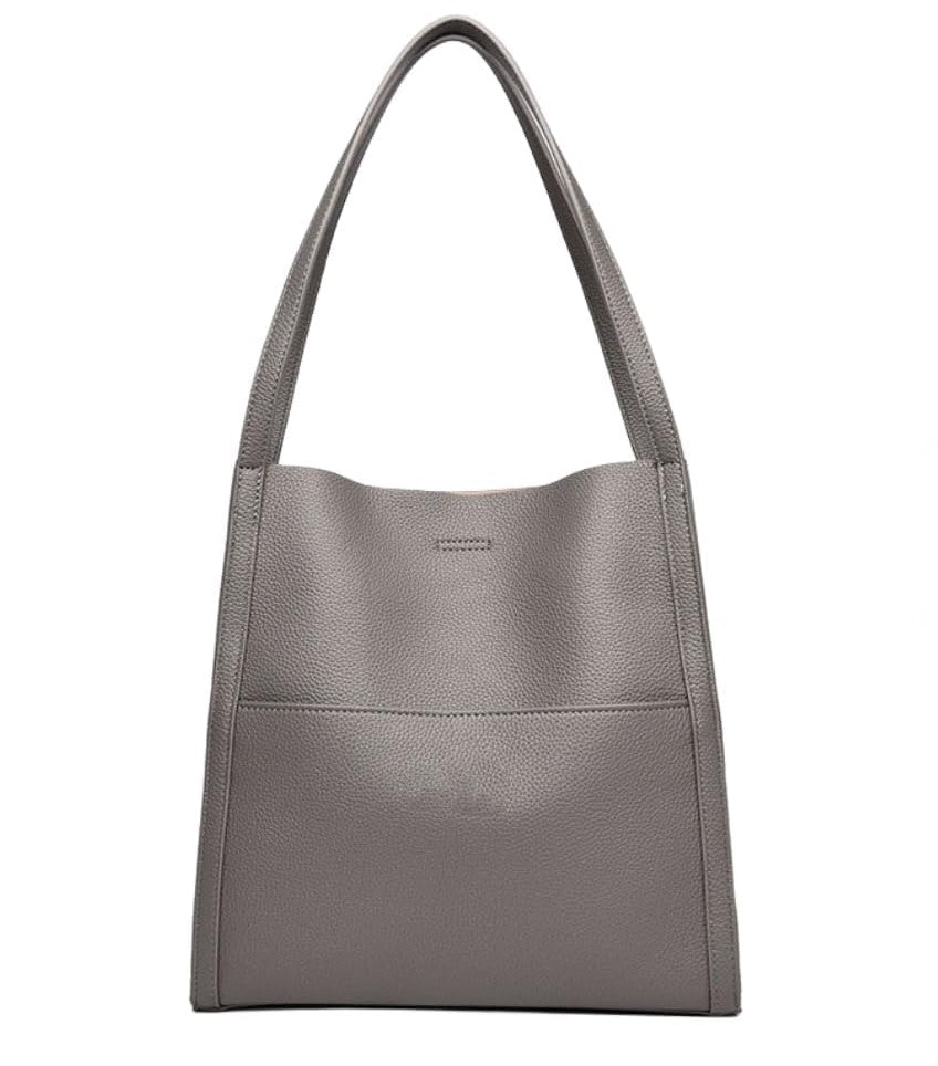 EXNOX Women Waterproof Large Capacity Handbags,Solid Color Simple Genuine Leather Shoulder Bag, Genuine Leather Totes (Gray)