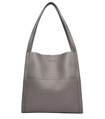 EXNOX Women Waterproof Large Capacity Handbags,Solid Color Simple Genuine Leather Shoulder Bag, Genuine Leather Totes (Gray)