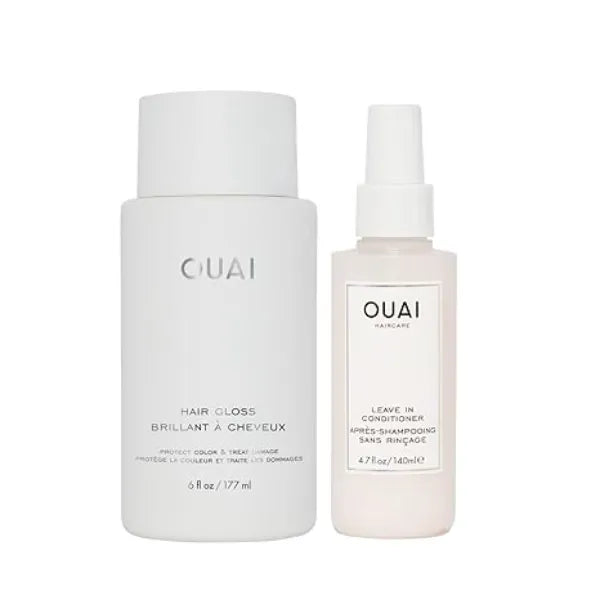 OUAI Detangle + Shine Bundle Includes Leave In Conditioner + Hair Gloss Frizz Control + Hair Detangling Set 2 Count, 4.7 Oz/6 Oz