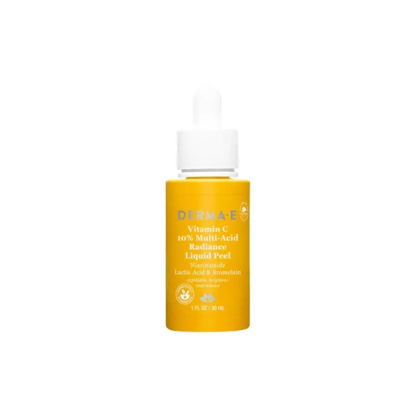 Derma E Vitamin C 10% Multi-Acid Radiance Liquid Peel with Lactic Acid, 1 Fl Oz, Niacinamide & Bromelain, Exfoliating & Brightening Facial Peel, For Uneven Skin Tone & Discoloration