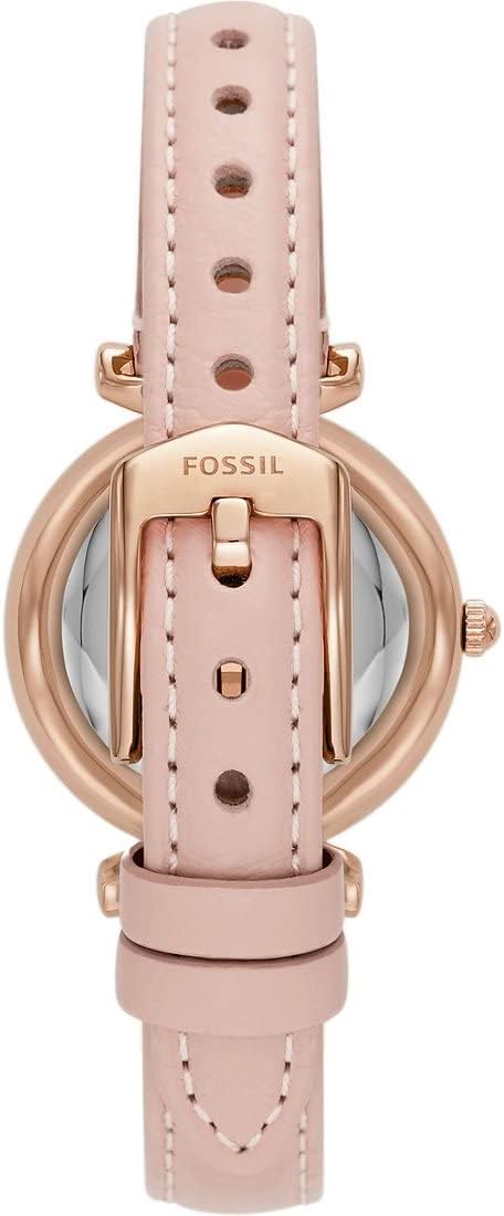 Fossil ES5268 Carlie Three-Hand Blush Eco Leather Analog Watch for Women, 28 mm Size, Pink