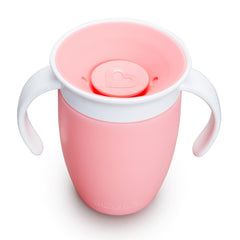 Munchkin 360° Trainer cup, Spill proof and leak proof cup with handle for infant/baby boys and girls, comes with lid, 7oz Capacity,6 Months and above, Pink