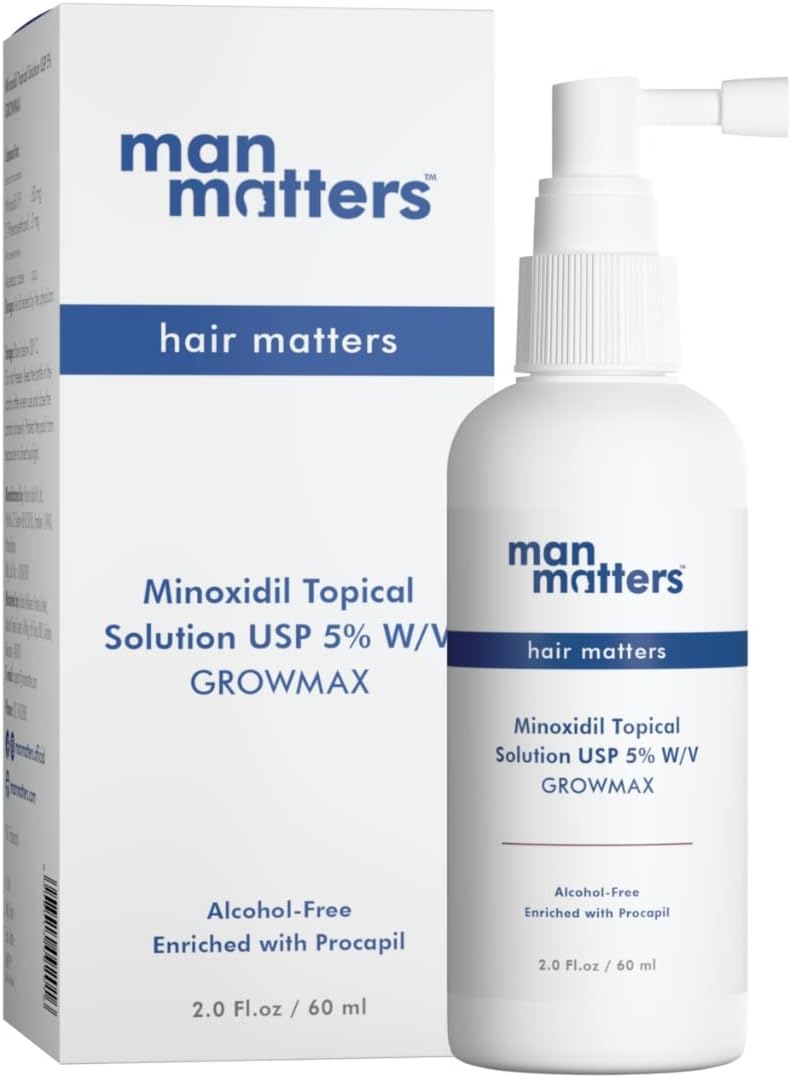 Man Matters Minoxidil 5% Solution Serum for Men I Prevent Hair Loss, Thinning I Revitalise Hair and Beard Regrowth I Alcohol Free, Non-Sticky, Unscented I Extra Strength I 180 ml