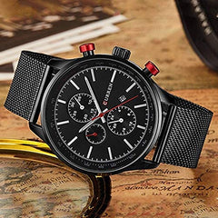 CURREN 8227 Men's Analog with Date Waterproof Steel Band Sport Watch, Black