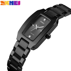 SKMEI Watches for Women Ladies Female Simple Square Stainless Luxury Fashion Small Slim Analog Quartz Waterproof Dress Casual Wife Girls Gifts Gold Wrist Watch - L1400 Black