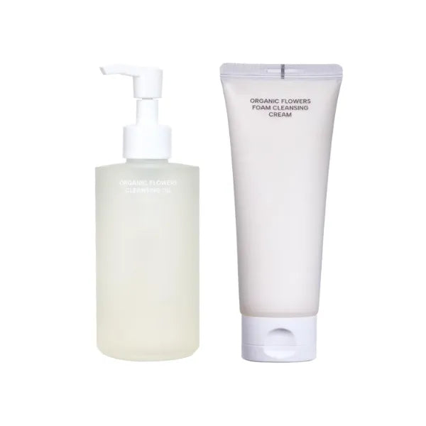 Whamisa Deep Double Cleanse Duo: Organic Flowers Cleansing Oil and Foam Cleansing Cream Bundle