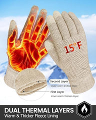 ChicAbode 2 Pairs Winter Gloves for Women, Touch Screen Dual-Layer Cashmere Elastic Thermal Knit Gloves, Full Finger Lining Warm Gloves for Cold Weather, Black, Khaki