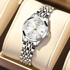 KASTWAVE Watches for Women Dress Roman Numerals Diamonds Stainless Steel Waterproof Silver Designer Metal Date Expanding Bracelet Ladies Wrist Watch