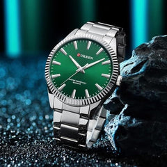 CURREN 8425 Fashion Design Stainless Steel Quartz Watches Casual Business Wrist Watches for Men Luminous Hands Clock - SILVER GREEN