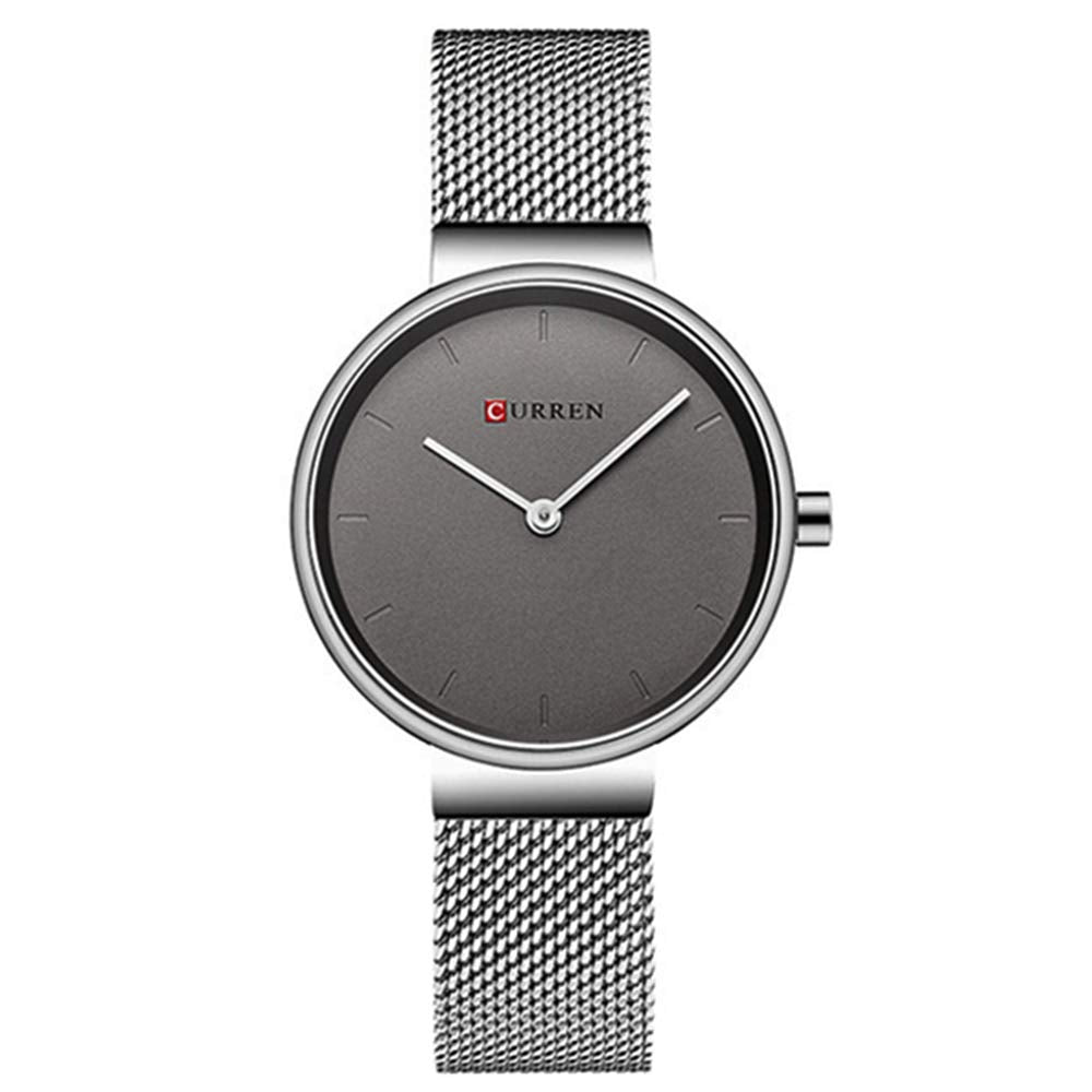 CURREN Women's Analogue Minimalist Elegant Formal Work Casual Extendable Stainless Steel Mesh Adjustable Pressure Safety Brooch, Silver