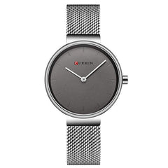 CURREN Women's Analogue Minimalist Elegant Formal Work Casual Extendable Stainless Steel Mesh Adjustable Pressure Safety Brooch, Silver