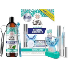 GuruNanda Whiter Smile Wellness Bundle – Professional LED Whitening Kit & CocoMint Oil Pulling 8oz for a Brighter Smile, Fresher Breath & Complete Oral Care