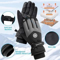 CLENEA Winter Gloves, Ski Gloves for Women Men, Waterproof Windproof Touchscreen Snow Gloves with Wrist Leashes, Keep Warm for Snowboard Skiing and Cycling