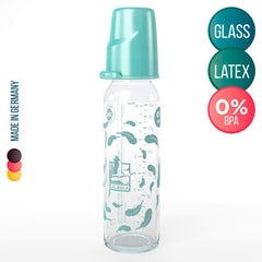 Lelekka Glass Baby Bottle 8oz with Round Natural Rubber Nipples Size M (Medium Flow, Formula Milk), Made in Germany