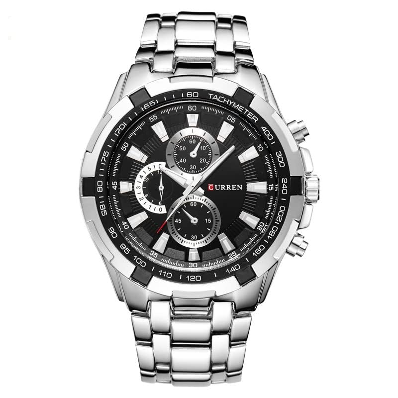 CURREN Men's Chrono Watch Rose Gold Stainless Steel Case Black Bezel Black Dial 3 Subdials Stainless Steel Case