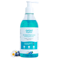 Aravi Organic 2% Salicylic Acid Exfoliating Body Wash with Niacinamide and Blueberry – Prevents Body Acne, Dead Cells, Deep cleanses & Odor Defense - All Skin Types - SLS & Paraben Free 300 ml