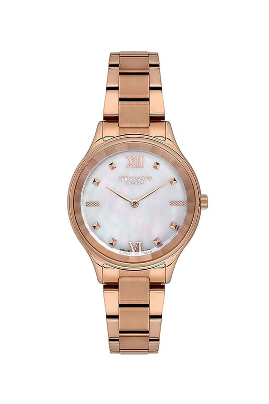 Lee Cooper Women's Y120 Movement Watch, Analog Display and Metal Strap - LC07113.420, Rose Gold