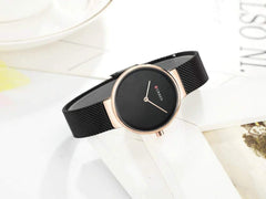 CURREN 9016 Women Quartz Watch Fashion Simple Stainless Steel Ladies Wristwatches (rose gold black)