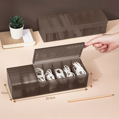 URbazaar Data Cable Organizer Storage Box With Lid Electronic Cables Organizer Box Transparent Charger Cable Organiser Desk Accessories Storage Organizer Cable Management With 1 Roll Ties Strap(D)