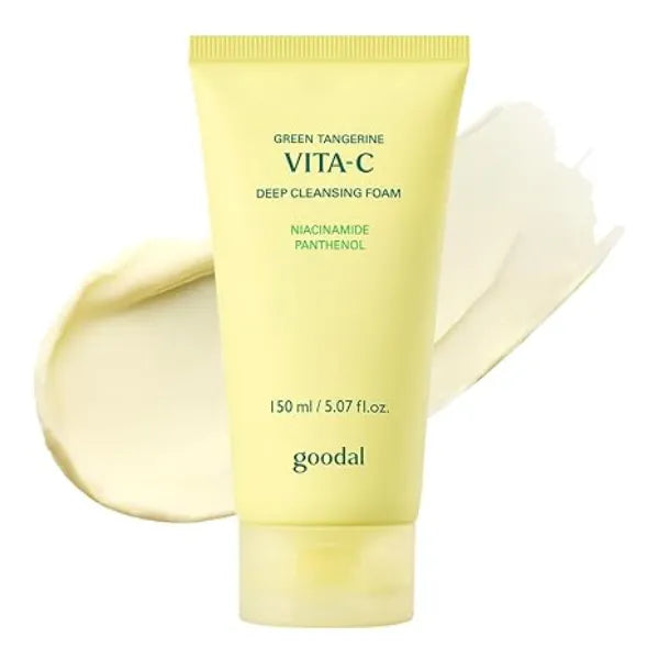 GOODAL Green Tangerine Vitamin C Cleansing Foam for Sensitive Skin Gentle Formula for Deep Cleansing, Rich, Daily Foaming Face Wash, Non Irritating, Clarifying, Moisturizing