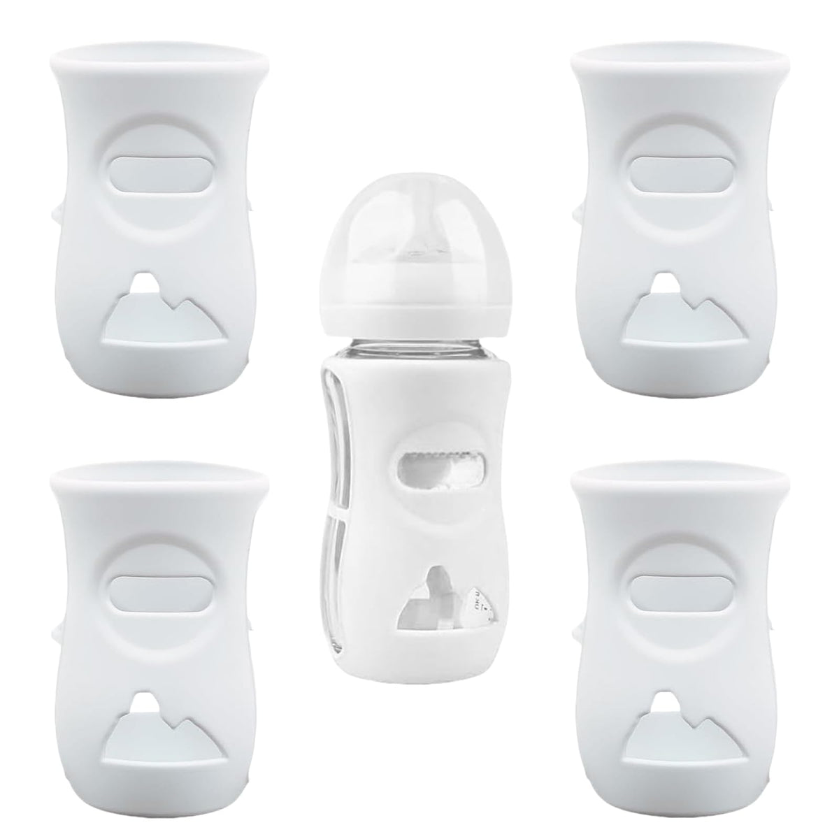 QinSuiKai 4 Pack Silicone Sleeves for Avent Natural Glass Baby Bottles, Anti Breakage Baby Bottle Holder, Compatible with Philips Avent Glass Natural Baby Bottle, BPA Free (Milk White, 8 OZ)