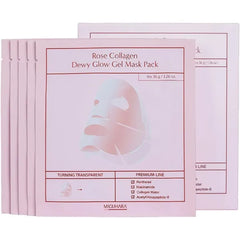 MIGUHARA Rose Collagen Dewy Glow Gel Mask Pack, Hydrogel Face Mask with Collagen Water and Niacinamide, 5 Sheets, 36g Each