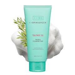 BRING GREEN Tea Tree Cica Trouble Cleansing Foam Mild Cleanser for Exfoliation, Removes Blackheads, Whiteheads, Facial Residue, for Trouble, Irritated, Sensitive Skin (10.1 Fl. Oz., 300ml)