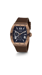 GUESS Men's 43mm Watch - Brown Strap Navy Dial Coffee Case