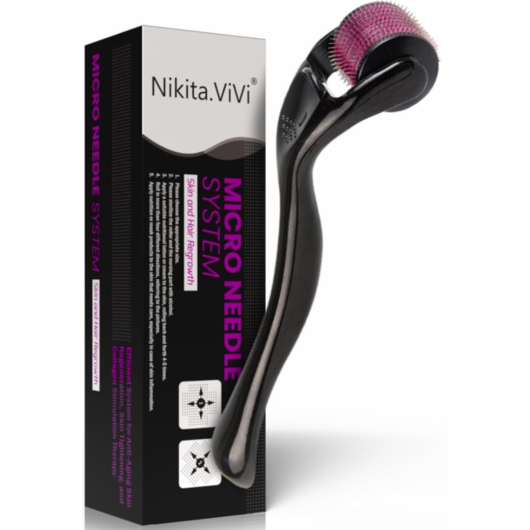 NIKITA.VIVI 0.5mm Microneedle Roller System For Hair & Beard Growth with 540 Titanium Needles, Derma Microneedling Roller for Hair Beard Eyelash & Eyebrow Growth, Repairs Damaged Hairs Follicles