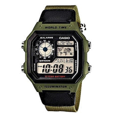 Casio Men's Digital Dial Stainless Steel Band Watch Green / Grey