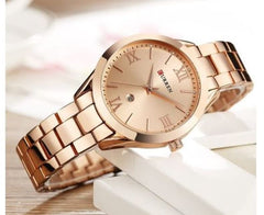CURREN Ladies Analog Watch Rose Gold Stainless Steel Case Rose Gold Dial Rose Gold Stainless Steel Bracelet