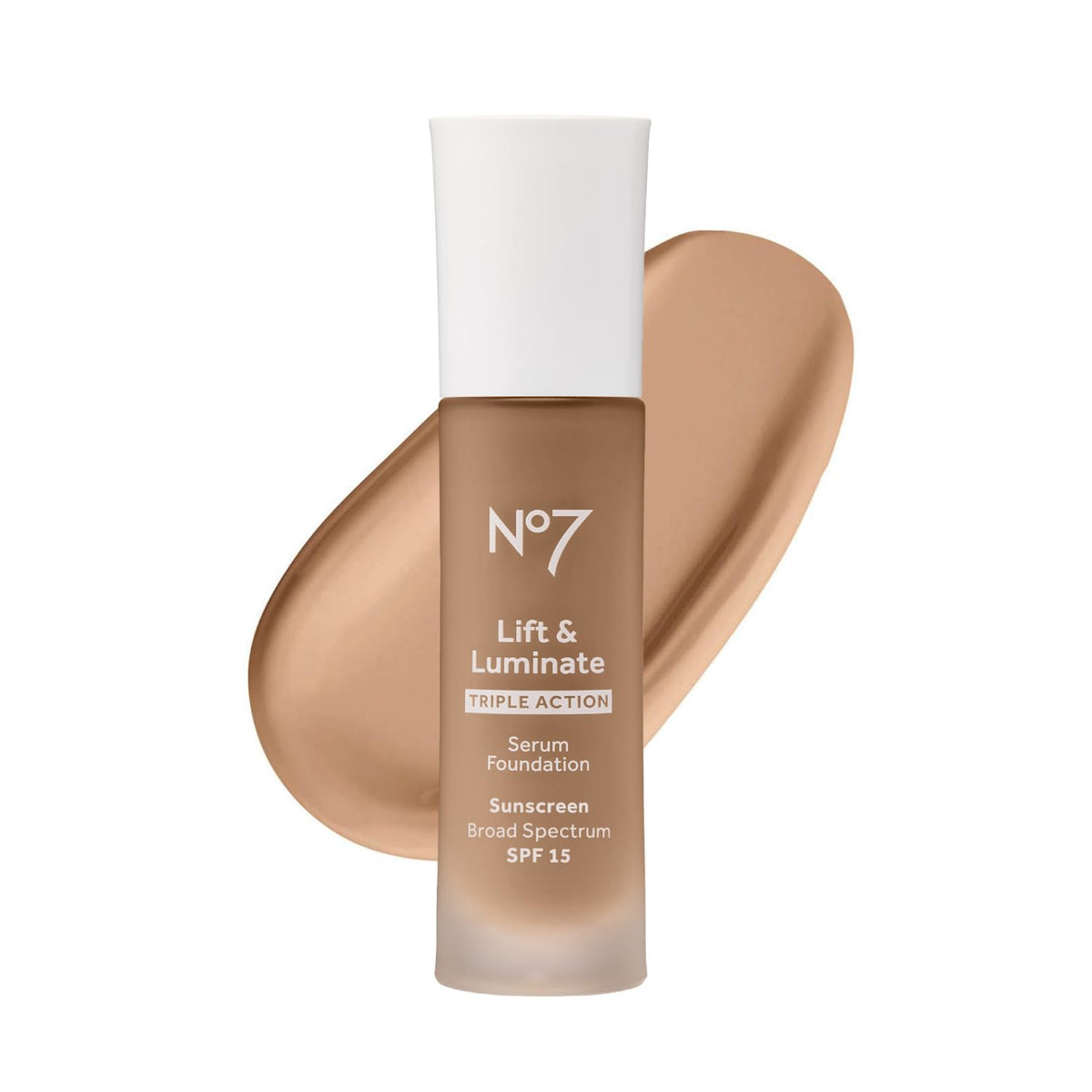 No7 Lift & Luminate Triple Action Serum Foundation - Deep Beige - Liquid Foundation Makeup with SPF 15 for Dewy, Glowy Base - Radiant Serum Foundation for Mature Skin (30ml)