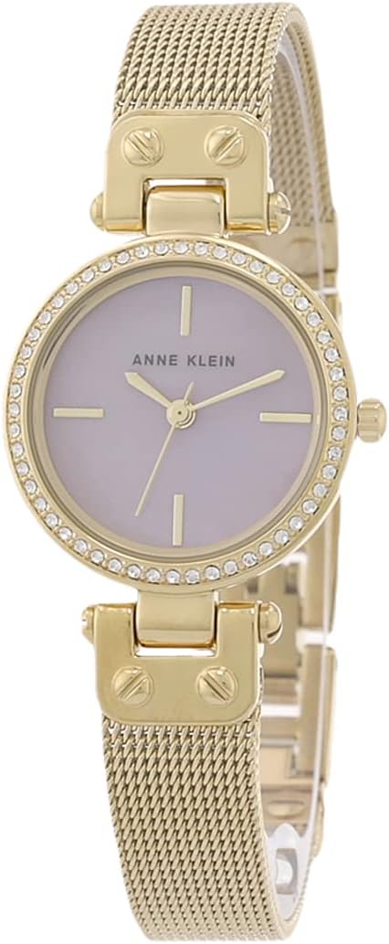 Anne Klein AK/3388 Premium Crystal Accented Mesh Bracelet Watch for Women, Gold