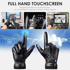 Winter Genuine Sheepskin Leather Gloves For Men Warm Touchscreen Texting Cashmere Lined Driving Motorcycle Gloves Cashmere Lining Driving Gloves for Outdoor Use, 12 Years - Black