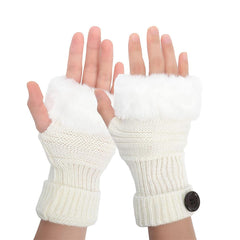 Azonee Women Fingerless Gloves, Cashmere Short Gloves Mittens, Winter Women Thumb Hole Knitted Warm Gloves with Faux Fur for Women Girls Work Outdoor Gifts