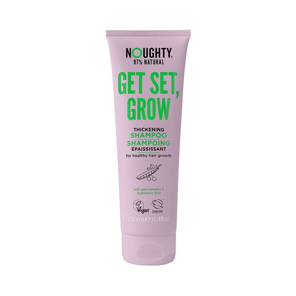 Noughty 97% Natural Get Set Grow Hair Thickening Shampoo to Optimise Scalp Health, Stimulate Roots and Promote Hair Growth, with Organic Garden Pea Sprouts and Green Robusta Coffee Beans, 250ml