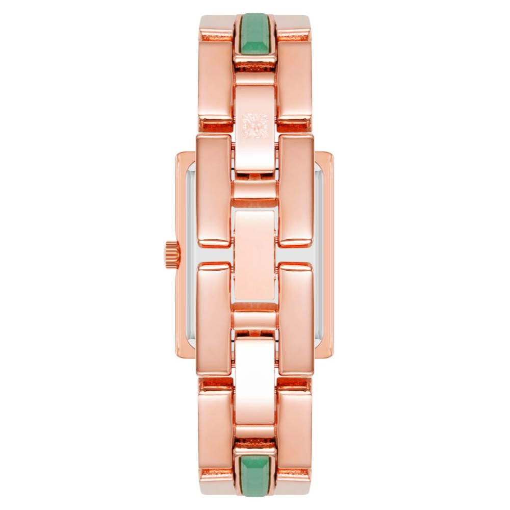 Anne Klein Rectangular Analog Watch for Women, 28 mm Size, Green/Rose Gold