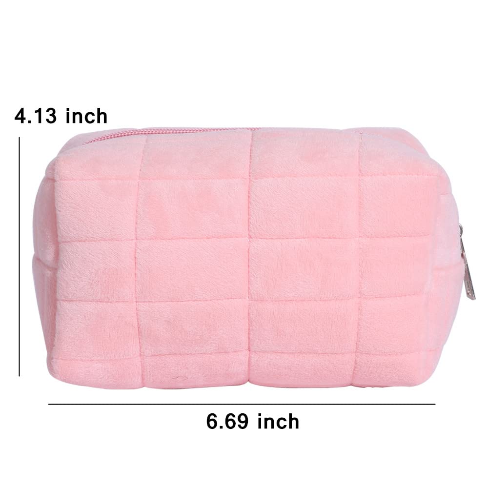 LYDZTION Plush makeup bag cosmetic bag for women,zipper large solid color travel toiletry bag travel make up toiletry bag washing pouch, pink