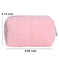 LYDZTION Plush makeup bag cosmetic bag for women,zipper large solid color travel toiletry bag travel make up toiletry bag washing pouch, pink